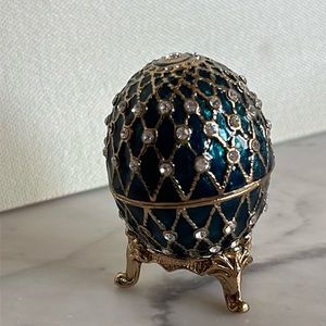 Dark teal egg bejeweled pill box